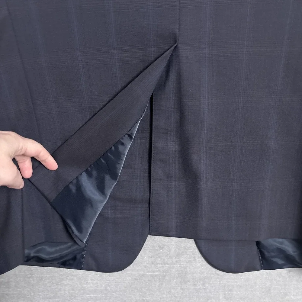 Hart Schaffner Marx‎ Sport Coat 42L Navy Blue Glen Check Plaid Blazer Jacket USA